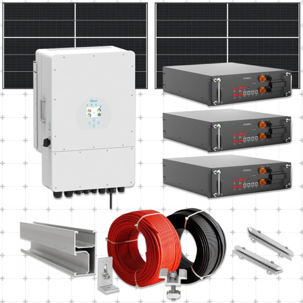 Sistem Fotovoltaic 10KW cu invertor Trifazat DEYE cu stocare LiFePo4 15kw