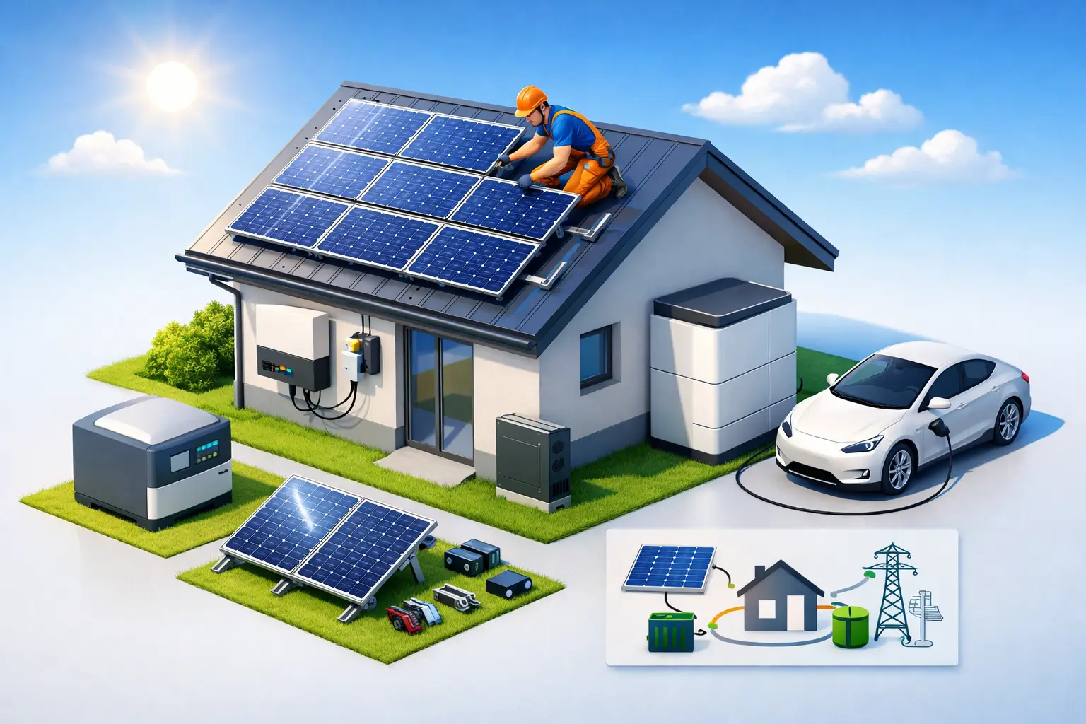Sistem fotovoltaic cu montaj inclus explicat